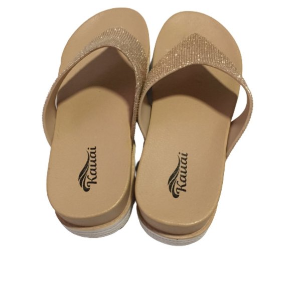 Kauai Size 36 Ladies Gold Sparkling Slippers - Picture 6 of 8